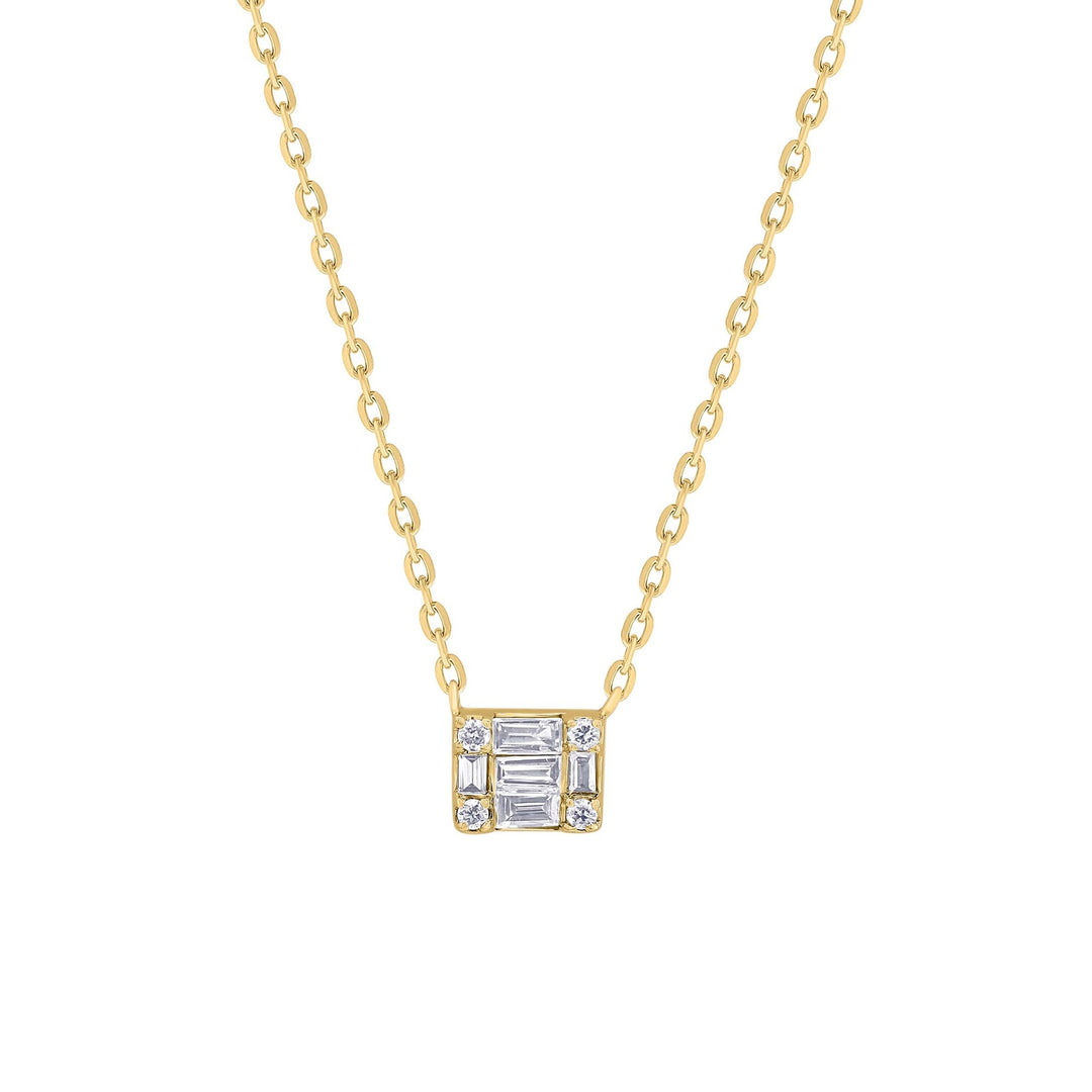 14K .07 CTW Baguette and Round Natural Diamond Necklace