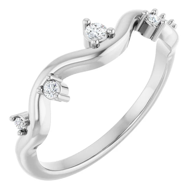 14K .07 CTW Natural Diamond Wave Ring