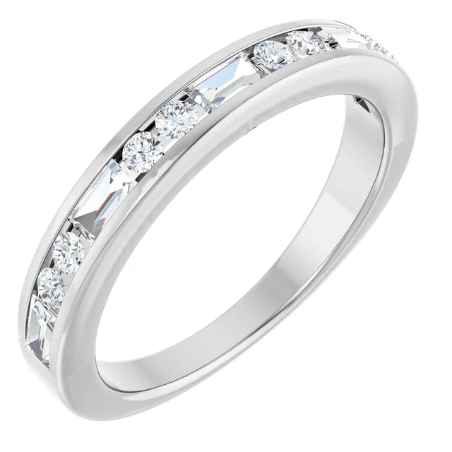 14K 1/2 CTW Straight Baguette &amp; Round Diamond Channel Set Ring
