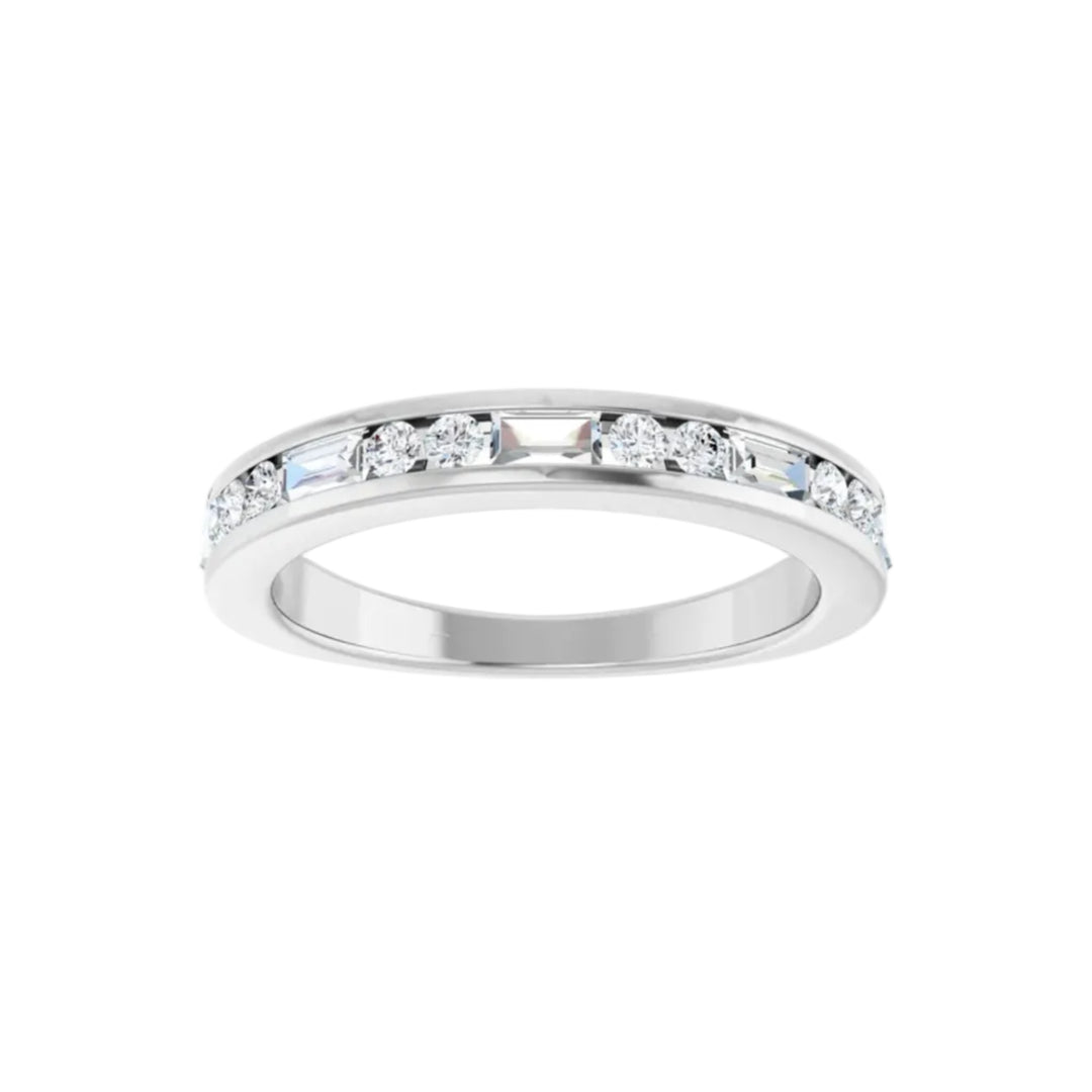 14K 1/2 CTW Straight Baguette &amp; Round Diamond Channel Set Ring