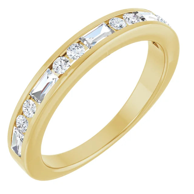 14K 1/2 CTW Straight Baguette &amp; Round Diamond Channel Set Ring