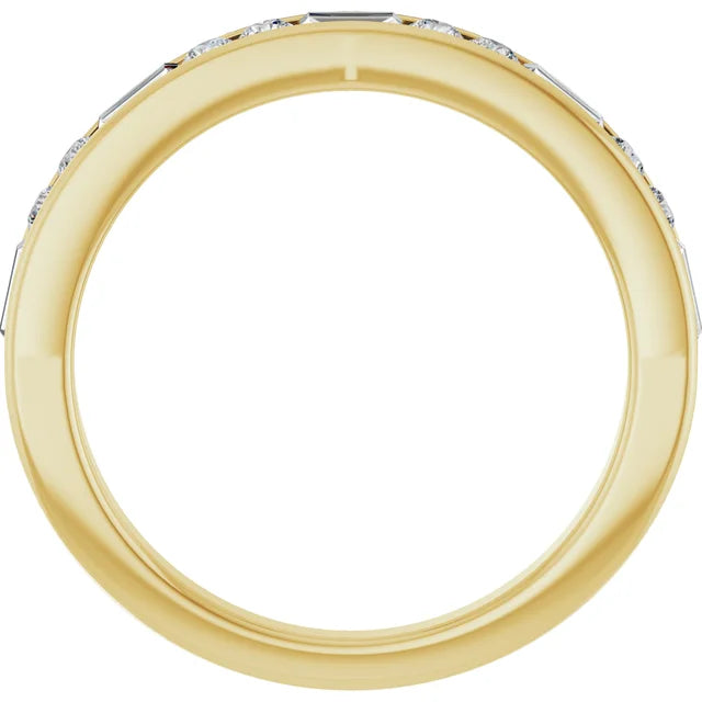 14K 1/2 CTW Straight Baguette &amp; Round Diamond Channel Set Ring