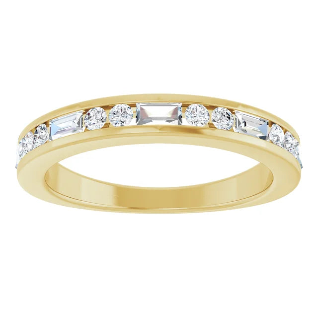 14K 1/2 CTW Straight Baguette &amp; Round Diamond Channel Set Ring