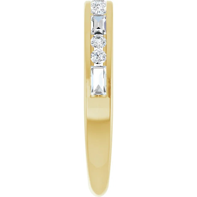 14K 1/2 CTW Straight Baguette &amp; Round Diamond Channel Set Ring