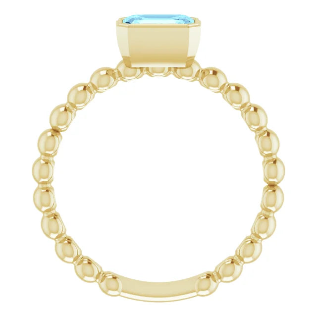 14K Beaded Bezel Solitaire Ring