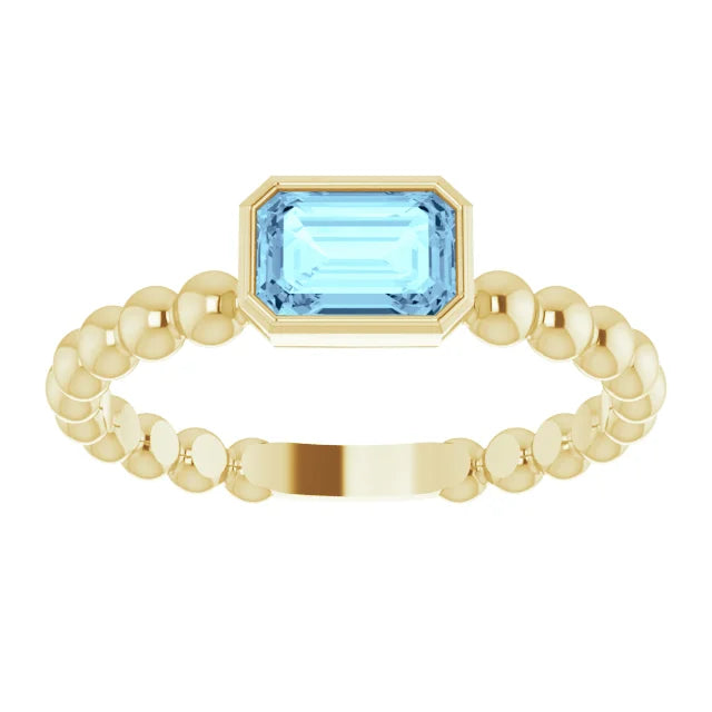 14K Beaded Bezel Solitaire Ring