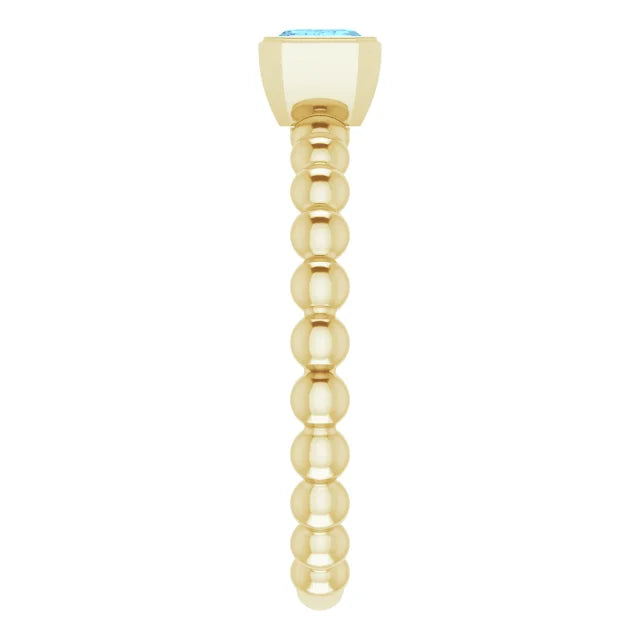 14K Beaded Bezel Solitaire Ring