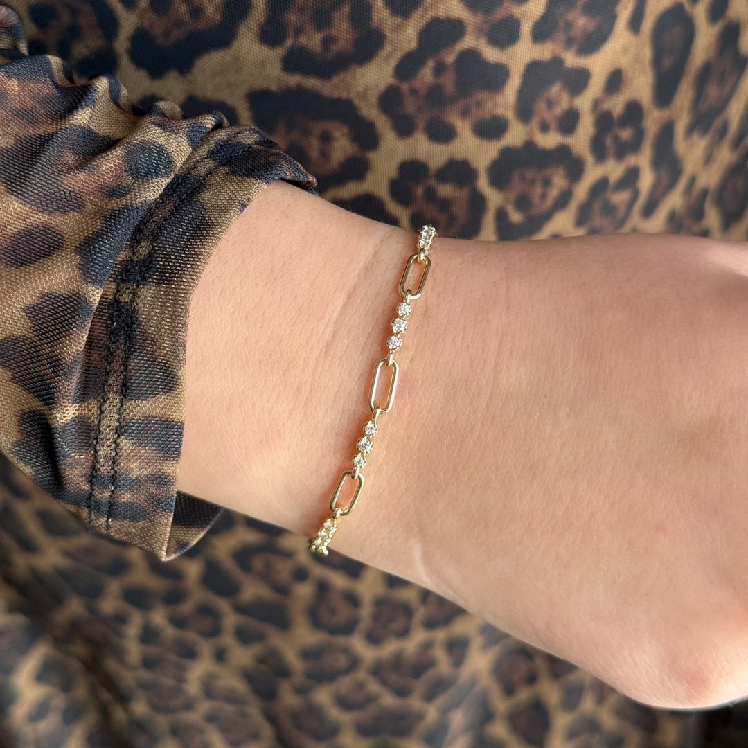 14K Diamond Trio Paperclip Bracelet