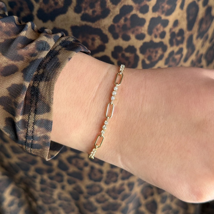 14K Diamond Trio Paperclip Bracelet