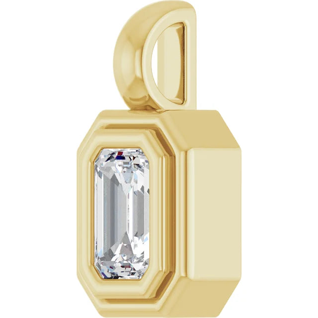 14K Emerald-Cut Bezel Pendant