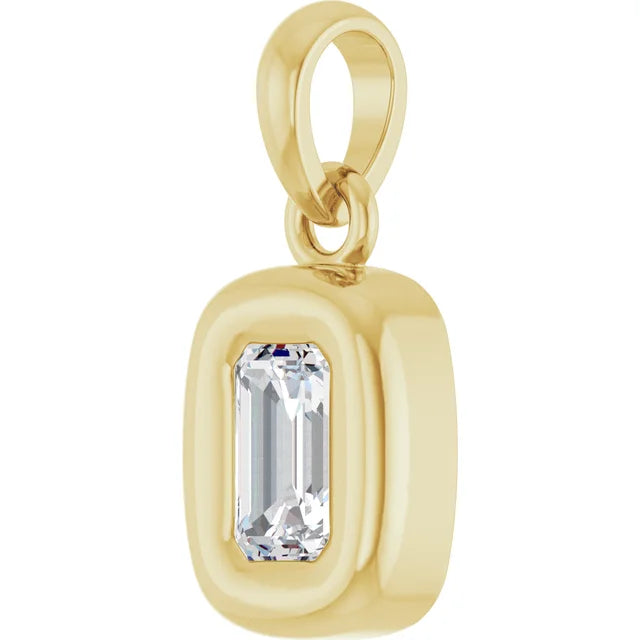 14K Emerald-Cut Diamond Mini Pendant