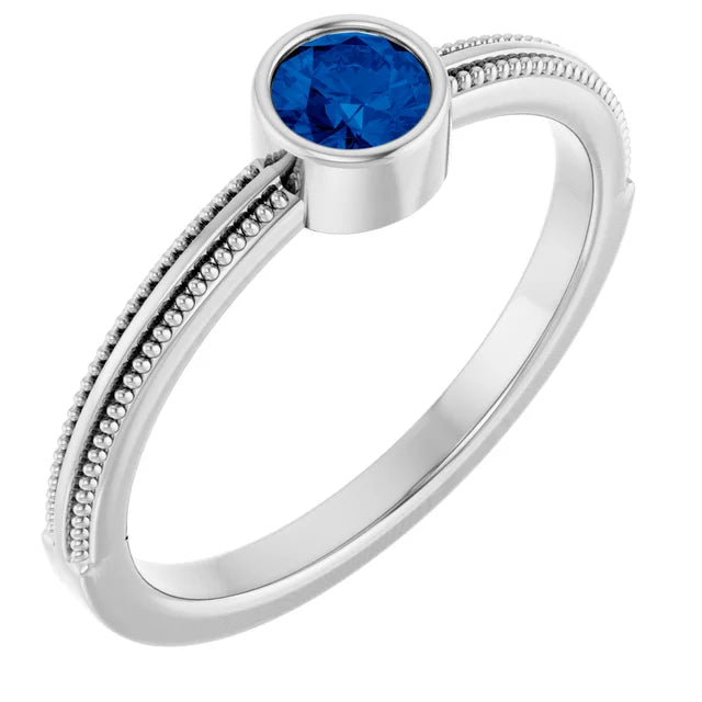 14K Gemstone Bezel-Set Solitaire Milgrain Ring