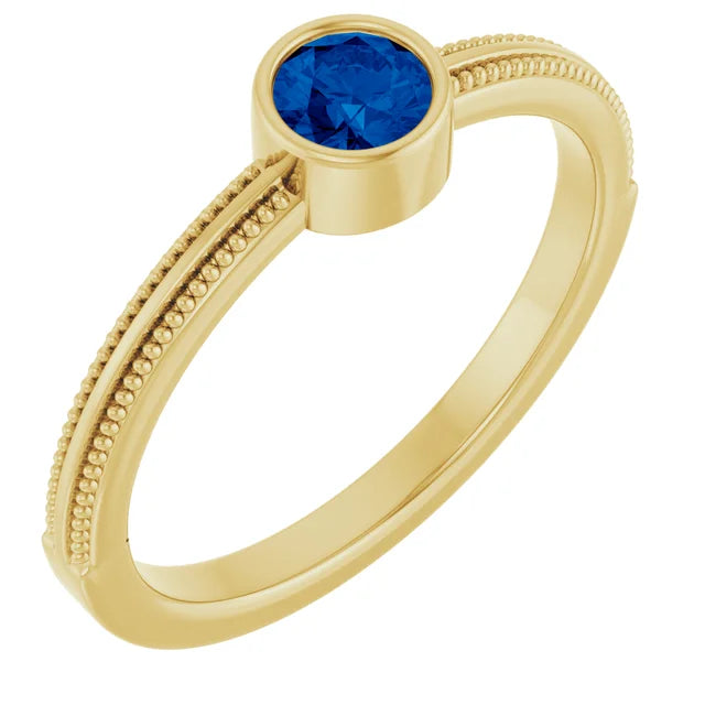 14K Gemstone Bezel-Set Solitaire Milgrain Ring