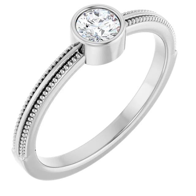 14K Gemstone Bezel-Set Solitaire Milgrain Ring
