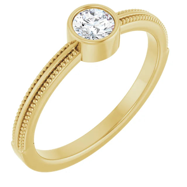 14K Gemstone Bezel-Set Solitaire Milgrain Ring