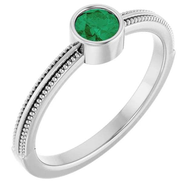14K Gemstone Bezel-Set Solitaire Milgrain Ring