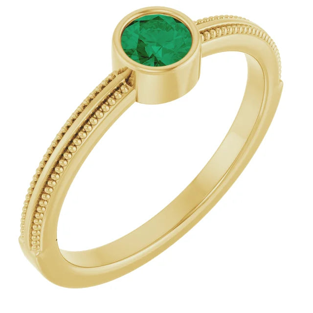 14K Gemstone Bezel-Set Solitaire Milgrain Ring