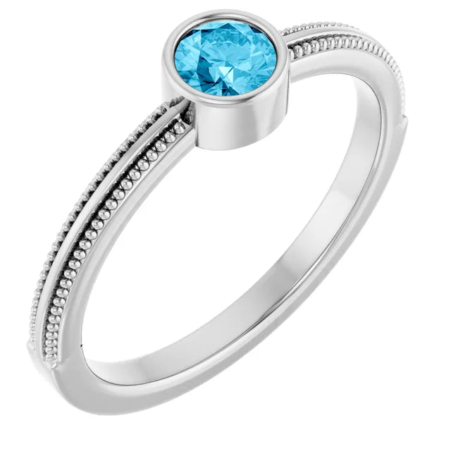 14K Gemstone Bezel-Set Solitaire Milgrain Ring