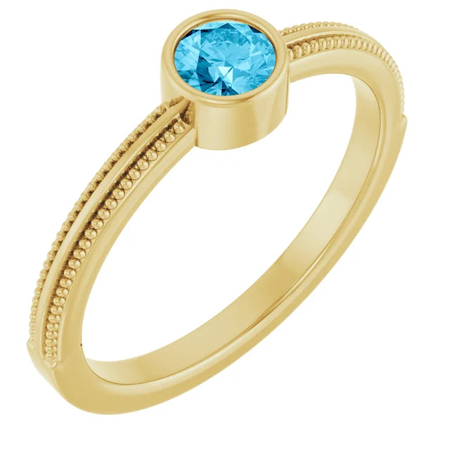 14K Gemstone Bezel-Set Solitaire Milgrain Ring