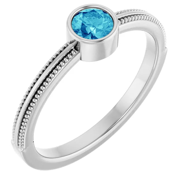 14K Gemstone Bezel-Set Solitaire Milgrain Ring