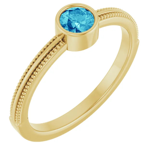 14K Gemstone Bezel-Set Solitaire Milgrain Ring