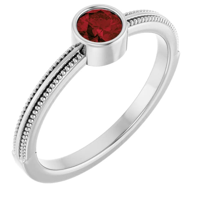 14K Gemstone Bezel-Set Solitaire Milgrain Ring