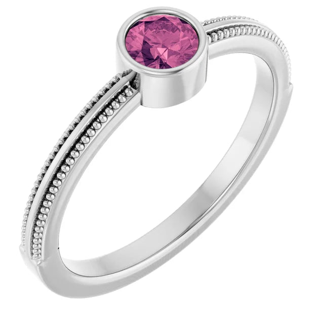 14K Gemstone Bezel-Set Solitaire Milgrain Ring