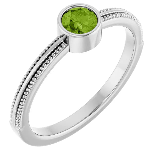 14K Gemstone Bezel-Set Solitaire Milgrain Ring