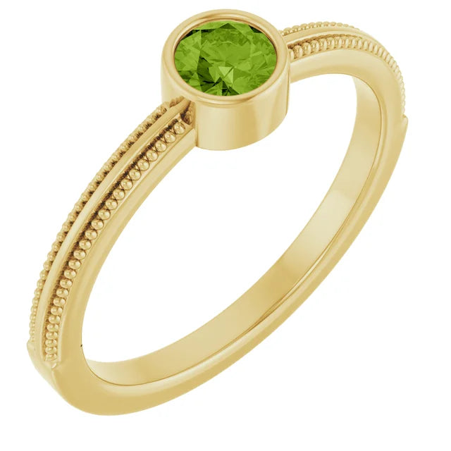 14K Gemstone Bezel-Set Solitaire Milgrain Ring