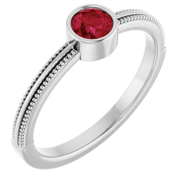 14K Gemstone Bezel-Set Solitaire Milgrain Ring