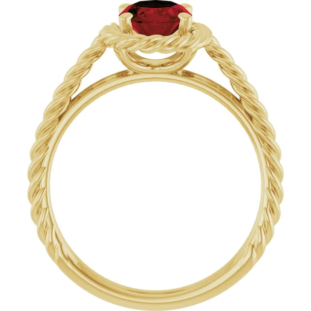 14K Gemstone Solitaire Rope Ring