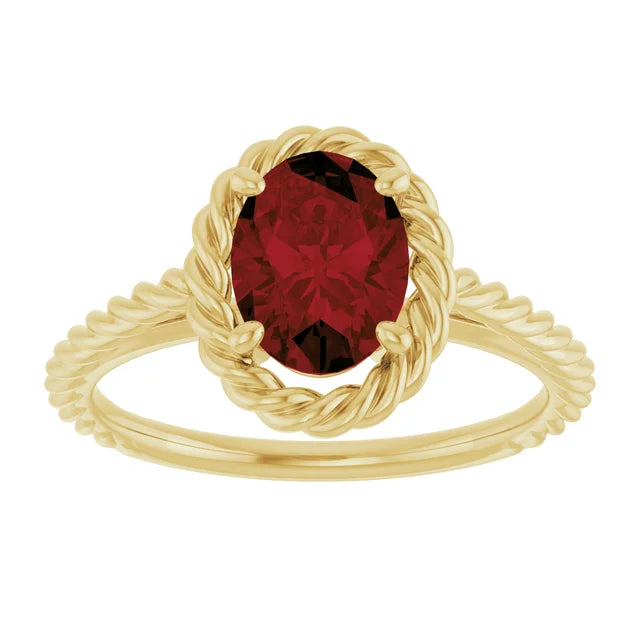 14K Gemstone Solitaire Rope Ring