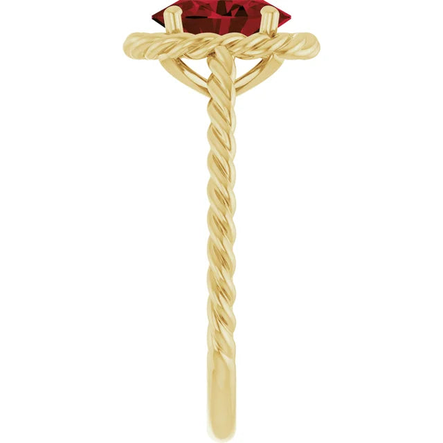 14K Gemstone Solitaire Rope Ring