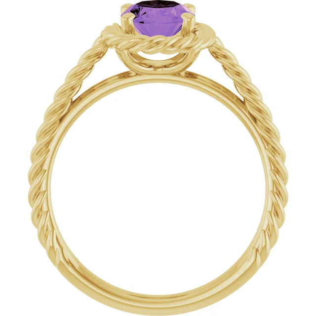14K Gemstone Solitaire Rope Ring