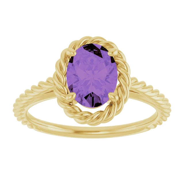 14K Gemstone Solitaire Rope Ring