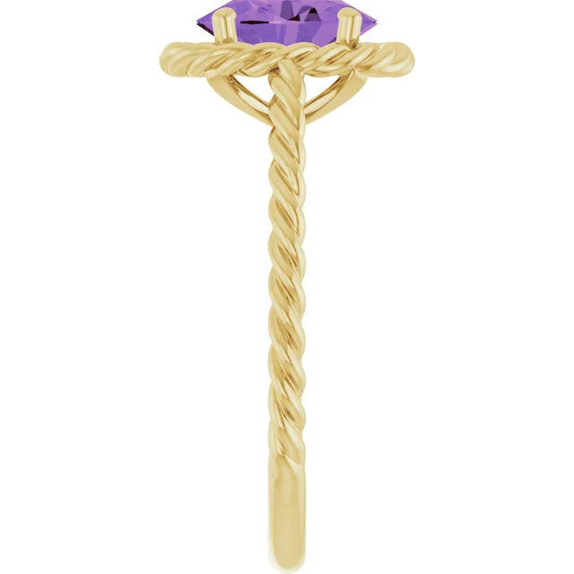 14K Gemstone Solitaire Rope Ring