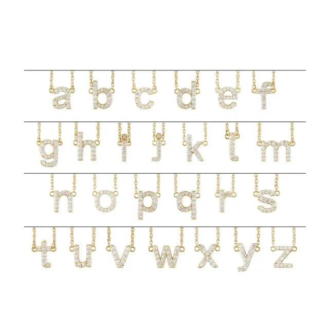14K Natural Diamond Lowercase Initial Necklace