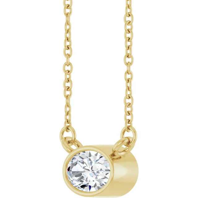 14K Oval Bezel Diamond Solitaire Necklace