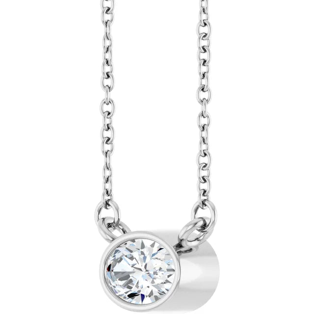 14K Oval Bezel Diamond Solitaire Necklace