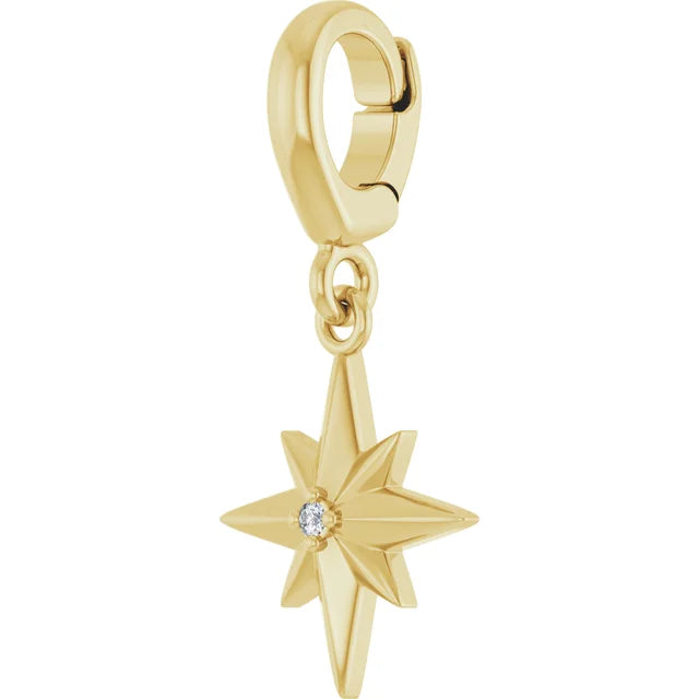 14K Round Natural Diamond North Star Charm