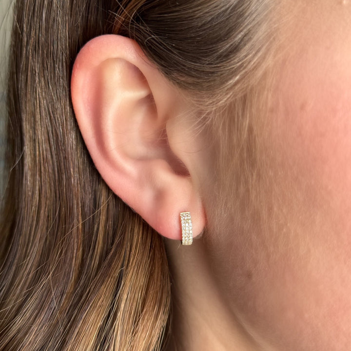 14K Three Row Diamond Huggies