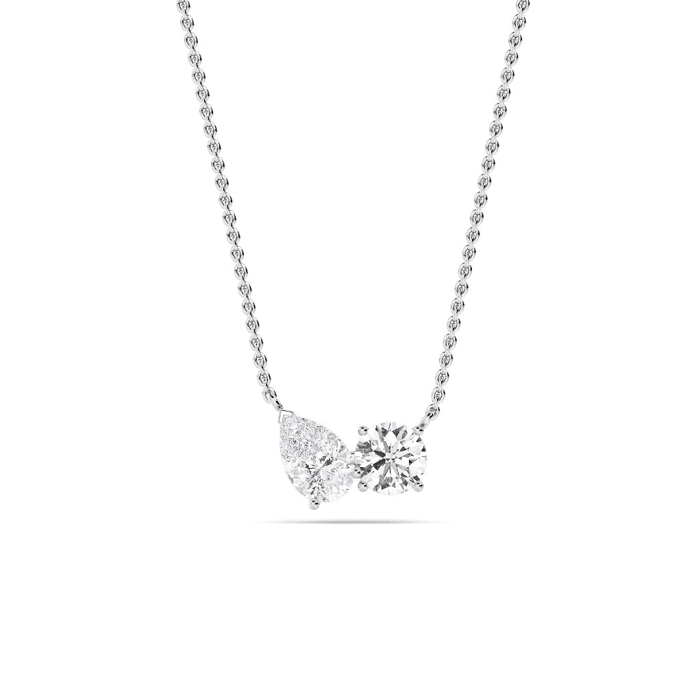 14KW 1.00CT Lab Grown Pear &amp; Round Diamond Necklace
