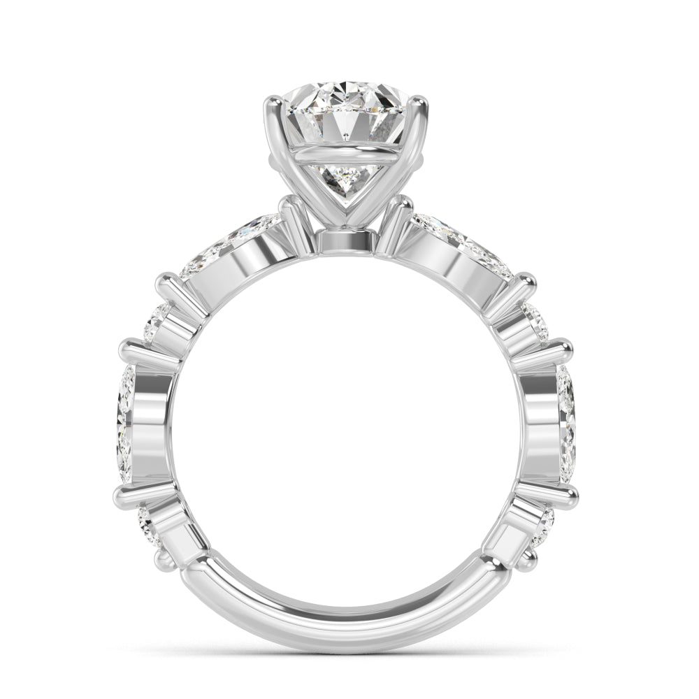 14KW Lab Grown Marquise Accented Oval Engagement Ring