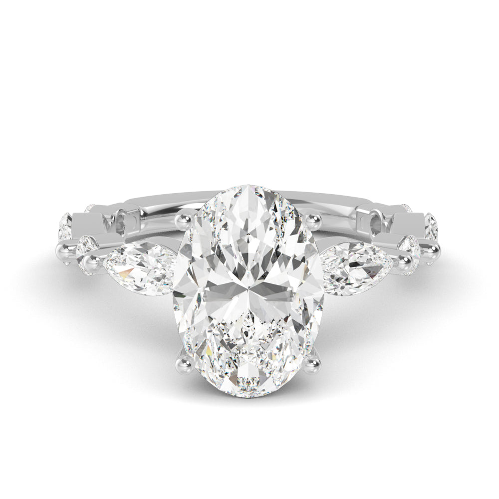 14KW Lab Grown Marquise Accented Oval Engagement Ring
