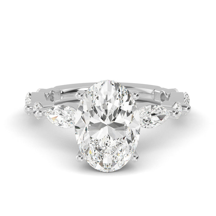 14KW Lab Grown Marquise Accented Oval Engagement Ring