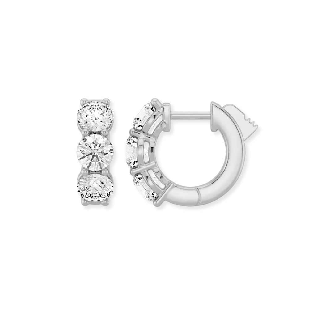 14K 3-Stone Shared Prong Huggies