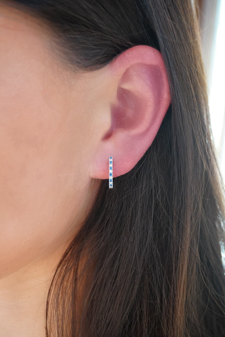 14KW 0.21 CTW Alternating Blue Sapphire &amp; Natural Diamond Huggies