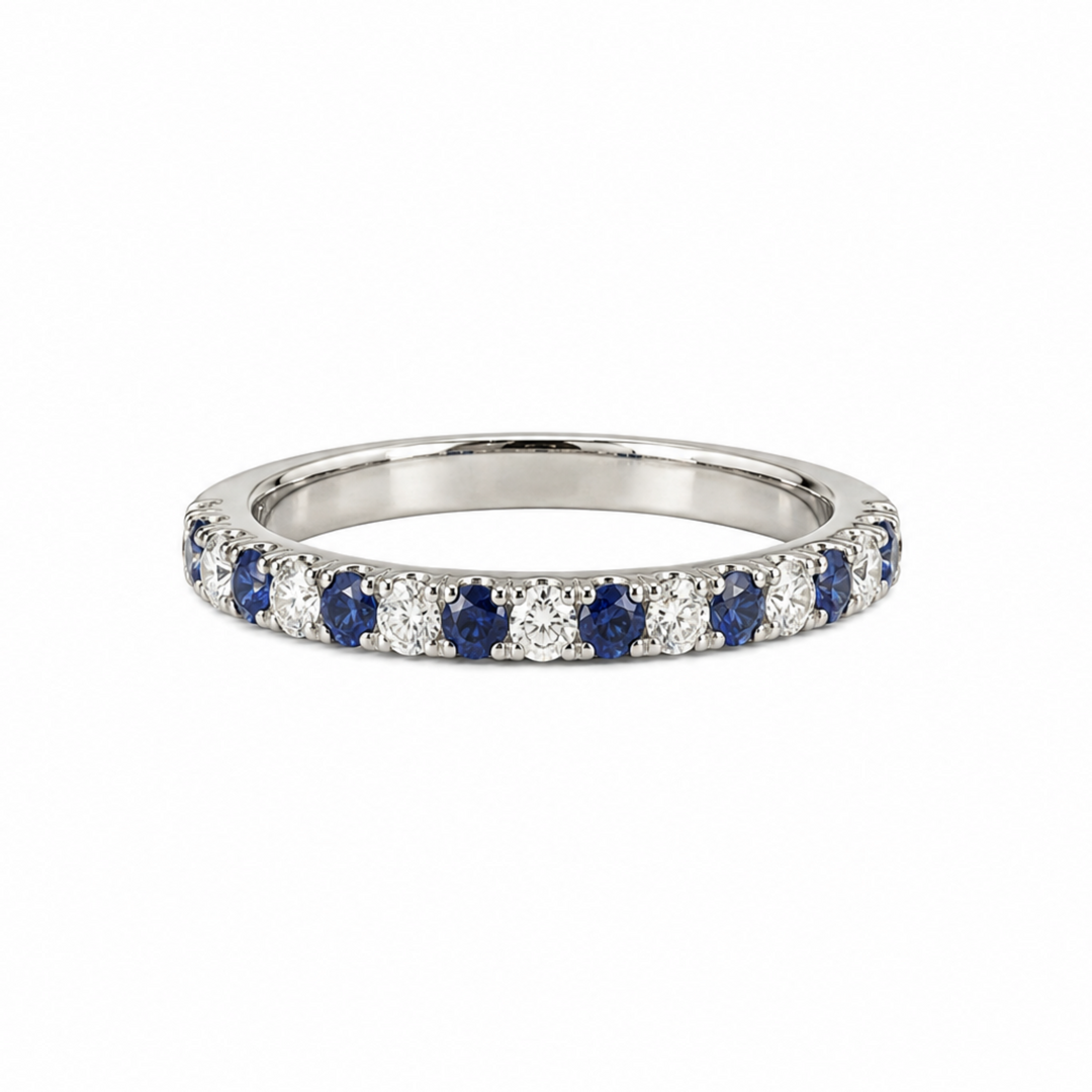 14KW 0.42 CTW Alternating Blue Sapphire &amp; Natural Diamond Petite Band