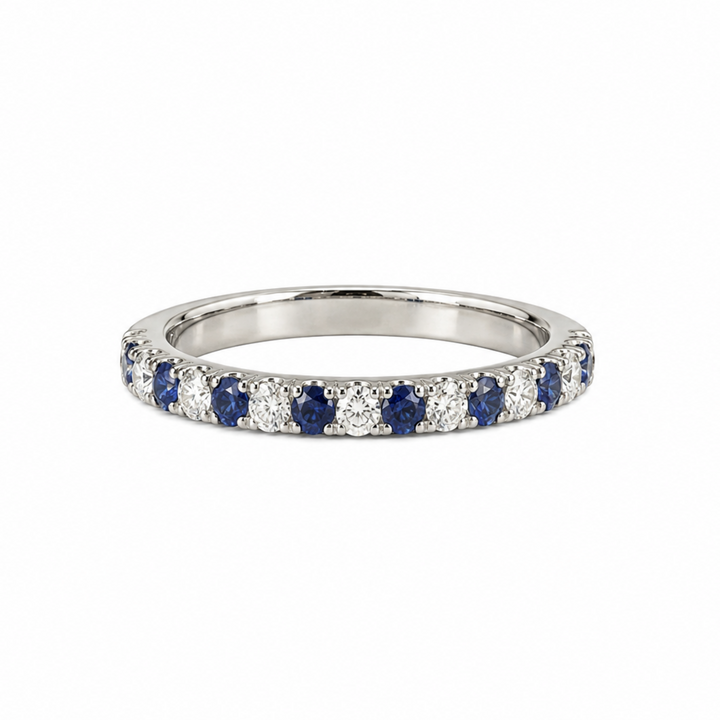 14KW 0.42 CTW Alternating Blue Sapphire &amp; Natural Diamond Petite Band