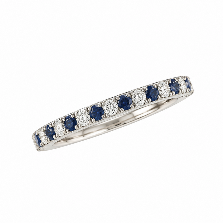 14KW 0.42 CTW Alternating Blue Sapphire &amp; Natural Diamond Petite Band